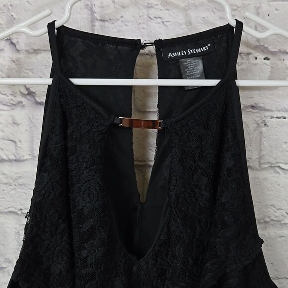 Ashley Stewart Size 18/20 Black Lace Ruffle Keyhole Bar Neck Top Plus 2x Frilly - Picture 6 of 15
